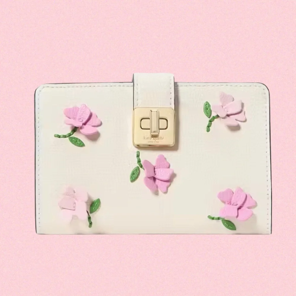 🌸 Kate Spade Phoebe Floral Applique Turnlock Medium Wallet - Picture 13 of 13